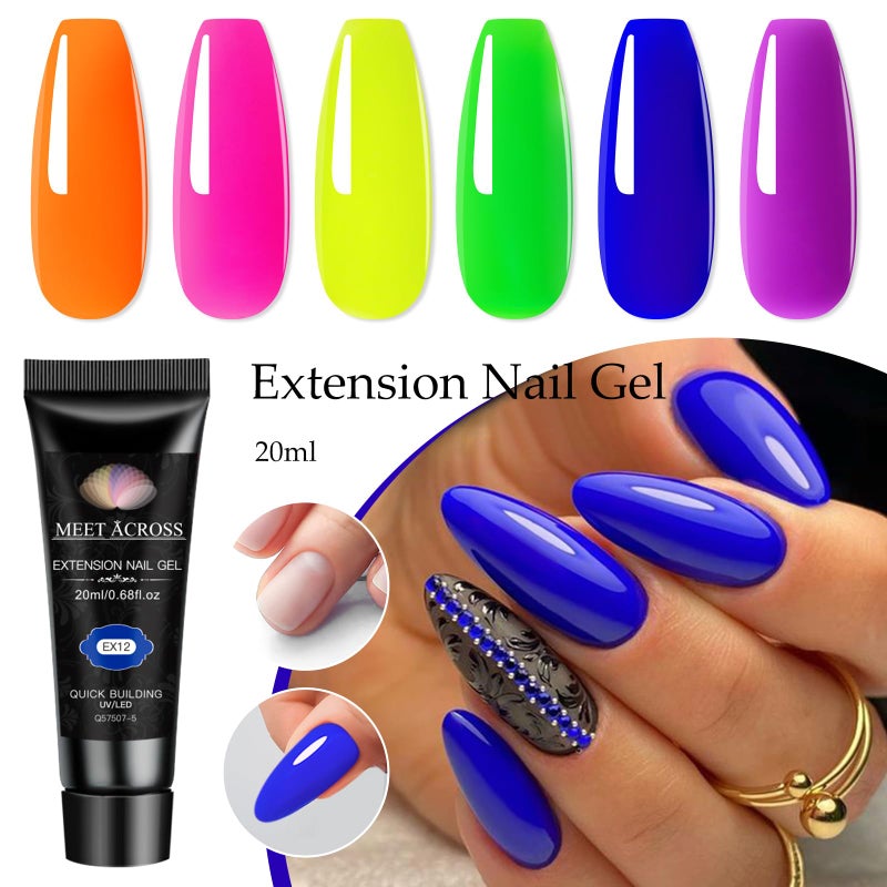 MEET ACROSS Neon Poly Nail Gel Set - 6 Colors Halloween Pink Neon Green Yellow Orange Bright Colors Poly Extension Nail Gel Polish Kit Soak Off UV Long Lasting Enhancement Solution for Salon DIY at Home - Image 3